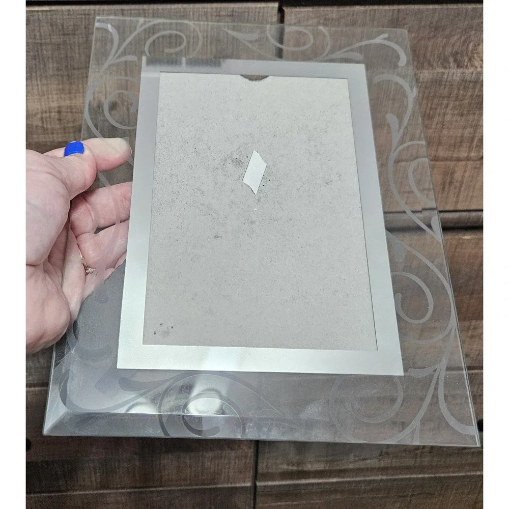 Elegant Etched Glass Picture Frame 5x7 Scroll Swirl Border Tabletop Easel Back